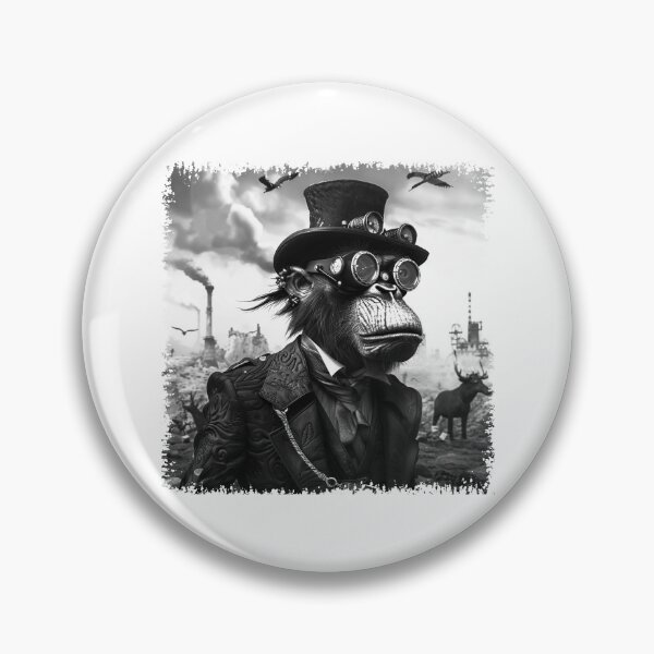 Item preview, Steampunk Monkey in Top Hat Victorian Ape Black and White Art designed and sold by inkoutninja.