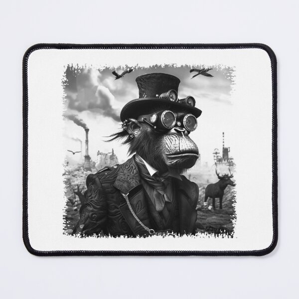 Item preview, Steampunk Monkey in Top Hat Victorian Ape Black and White Art designed and sold by inkoutninja.