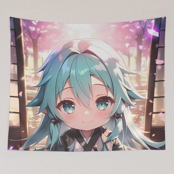 Item preview, Sinon Sword Art Online Chibi Kimono Teal Hair Soft Sakura designed and sold by TanglenRabbit.