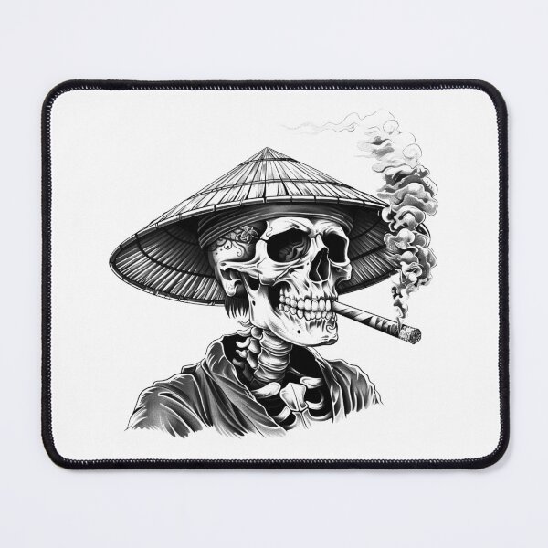 Item preview, Smoking Samurai Skeleton Portrait Gothic Black and White Dark Art designed and sold by inkoutninja.