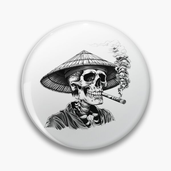 Item preview, Smoking Samurai Skeleton Portrait Gothic Black and White Dark Art designed and sold by inkoutninja.