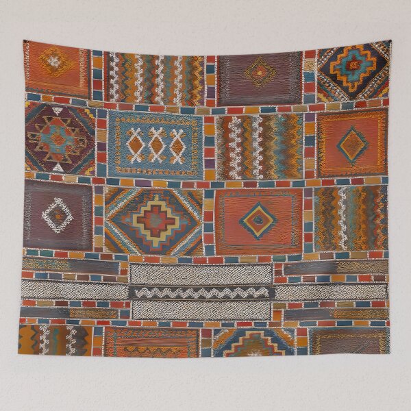 Artikelvorschau, Marokkanisches Berber-Kelim-Textildesign mit geometrischem Stammesmuster entworfen und verkauft von PinUpPizzazz.