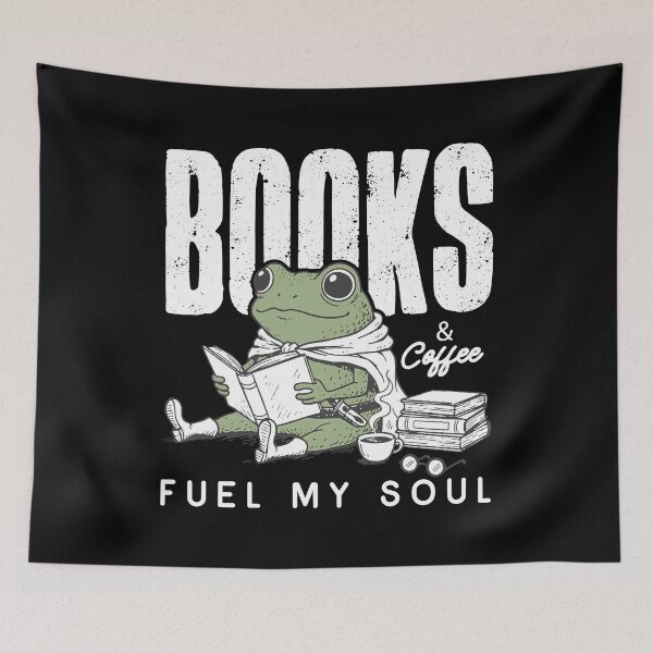 Item preview, Books and Coffee Fuel My Soul, Frog Reading, Funny Frog Book designed and sold by Joneneee.
