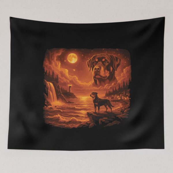 Item preview, Rottweiler Howling to The Moon Vintage 90s Retro Animal Dog designed and sold by BOUCHERIT amine.