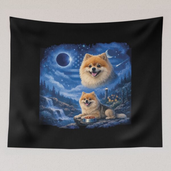 Item preview, Pomeranian Dog Howling to The Moon Vintage 90s Retro Animal Dog designed and sold by BOUCHERIT amine.