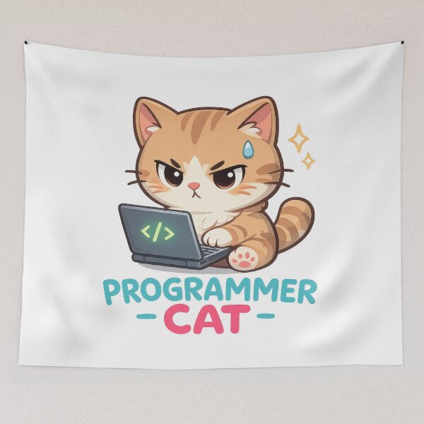 Item preview, Programmer Cat Cute Kawaii Coding Humor Art designed and sold by jgvisualarts.