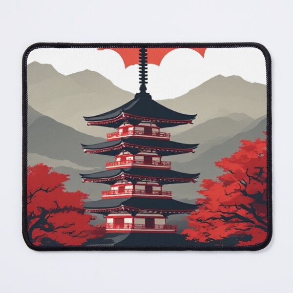 Item preview, Osaka Serenity: Vintage Japanese Pagoda & Crimson Sun designed and sold by Jimakmo.