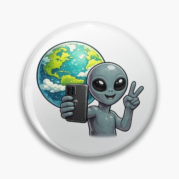 Artikelvorschau, Grauer Alien macht ein Friedenszeichen-Selfie mit der Erde entworfen und verkauft von BoostingBliss.