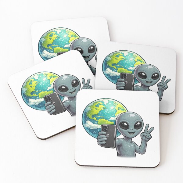 Item preview, Grey Alien Peace Sign Selfie with Earth designed and sold by BoostingBliss.