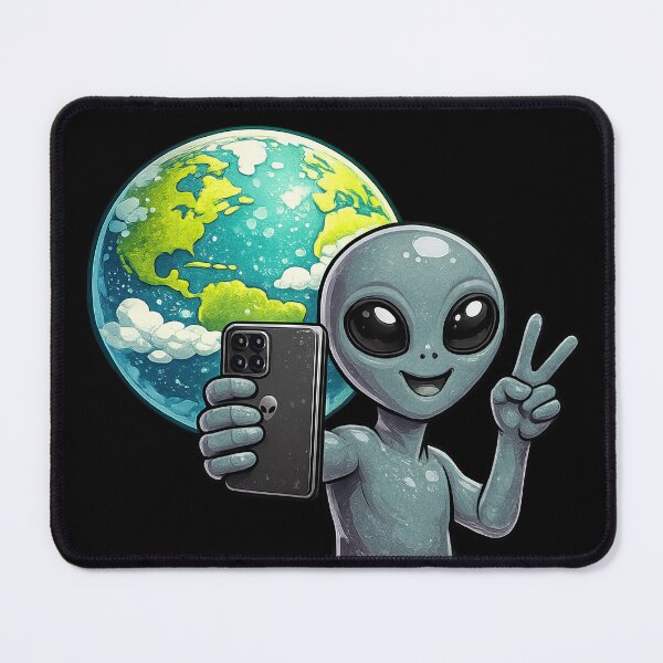 Item preview, Grey Alien Peace Sign Selfie with Earth designed and sold by BoostingBliss.