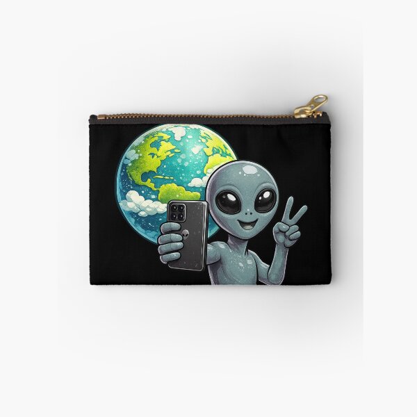Item preview, Grey Alien Peace Sign Selfie with Earth designed and sold by BoostingBliss.