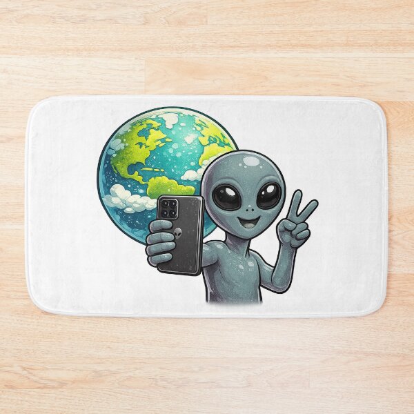 Item preview, Grey Alien Peace Sign Selfie with Earth designed and sold by BoostingBliss.