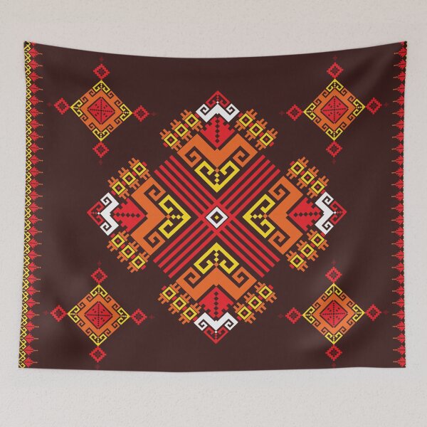 Item preview, Traditional Folk Geometric Pattern in Red and Brown designed and sold by PowerAntShop.