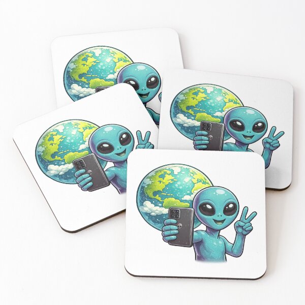 Item preview, Blue Alien Peace Sign Selfie with Earth designed and sold by BoostingBliss.