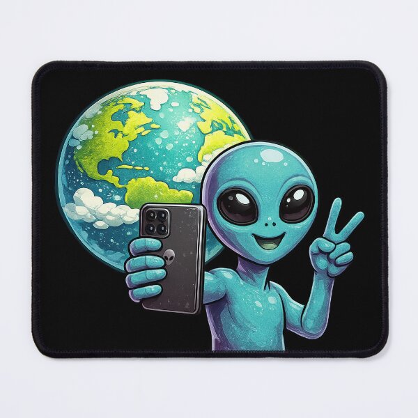 Item preview, Blue Alien Peace Sign Selfie with Earth designed and sold by BoostingBliss.