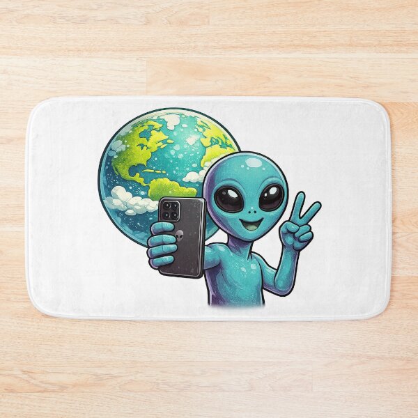 Item preview, Blue Alien Peace Sign Selfie with Earth designed and sold by BoostingBliss.