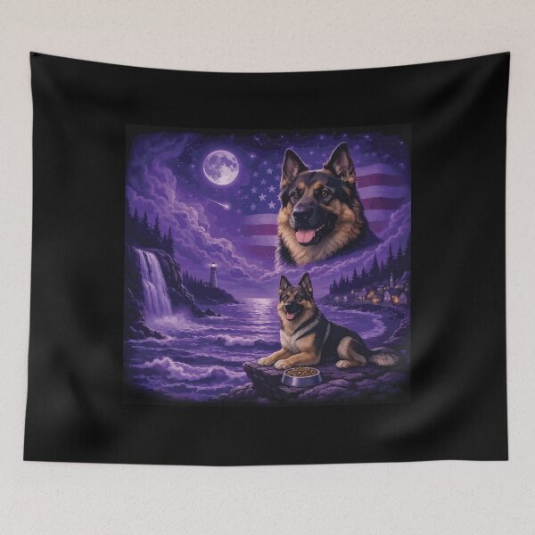 Item preview, German Shepherd Dog Howling to The Moon Vintage 90s Retro Animal Dog designed and sold by BOUCHERIT amine.