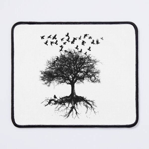 Item preview, Bare Tree with Flying Birds Gothic Nature Black and White Art designed and sold by inkoutninja.