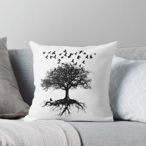 Item preview, Bare Tree with Flying Birds Gothic Nature Black and White Art designed and sold by inkoutninja.
