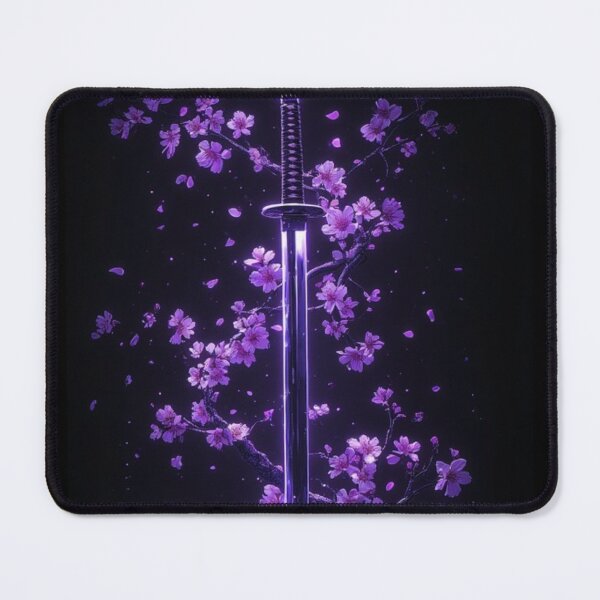 Item preview, Midnight Sakura Blade: Neon Katana & Cherry Blossom designed and sold by Jimakmo.
