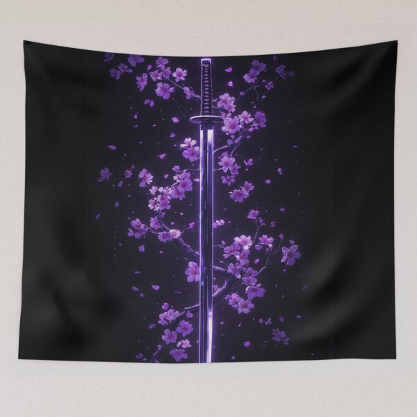 Item preview, Midnight Sakura Blade: Neon Katana & Cherry Blossom designed and sold by Jimakmo.