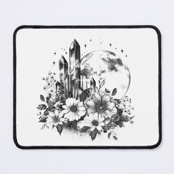 Item preview, Moon Crystal Flowers Celestial Gothic Black and White Art designed and sold by inkoutninja.