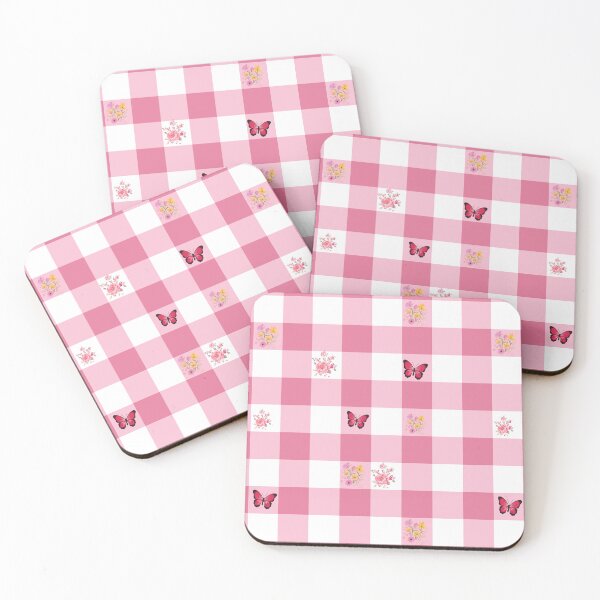 Item preview,  pink gingham pattern with flowers and butterflies  designed and sold by Creations by lyne.