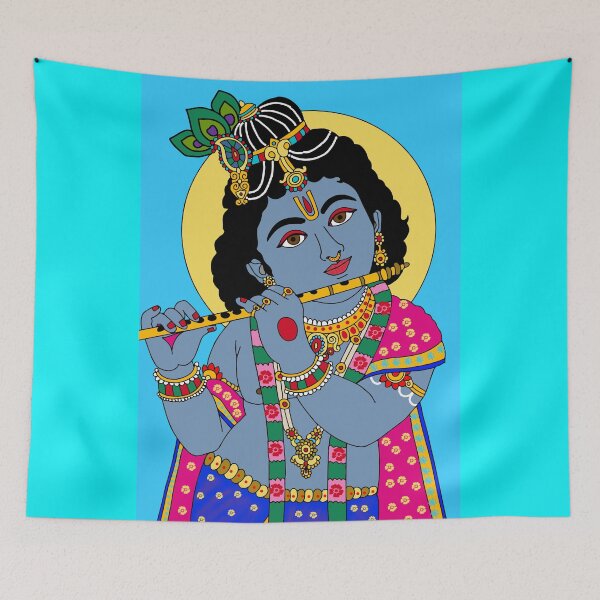 Item preview, Lord Krishna Divine Art – Flute Playing Hindu God Illustration designed and sold by Harshit_Digital_Arts.