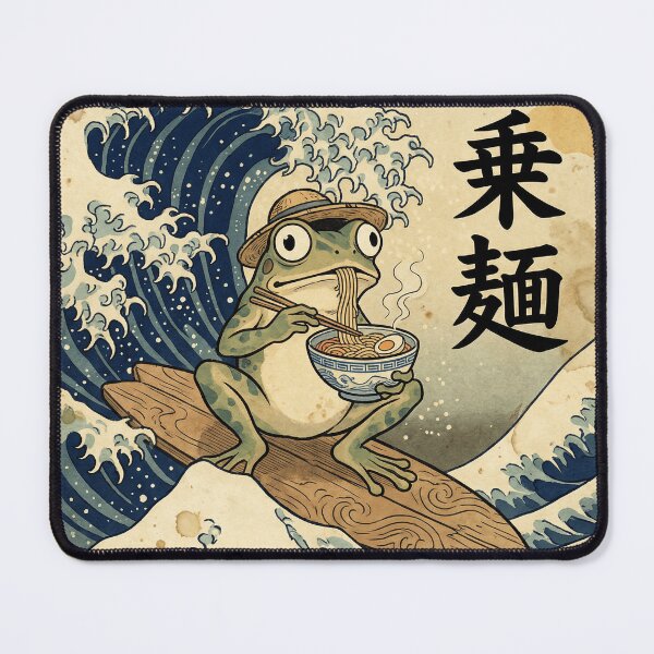 Item preview, The Great Wave of Ramen - Surfing Frog Ukiyo-e Funny Meme Graphic Art designed and sold by Bongocomic.