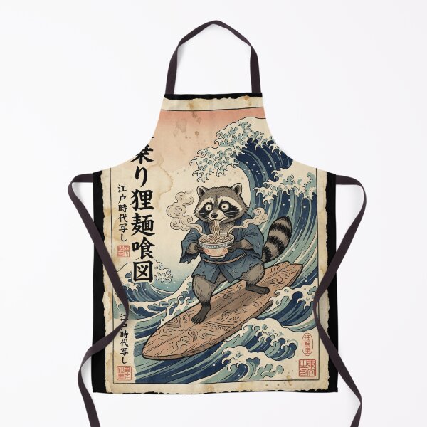 Item preview, Surfing Raccoon Ramen Great Wave Japanese Ukiyo-e Art Funny designed and sold by Bongocomic.