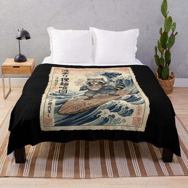 Item preview, Surfing Raccoon Ramen Great Wave Japanese Ukiyo-e Art Funny designed and sold by Bongocomic.