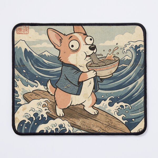 Item preview, The Great Wave of The Corgi - Ramen Surfing Japanese Ukiyo-e Style designed and sold by Bongocomic.