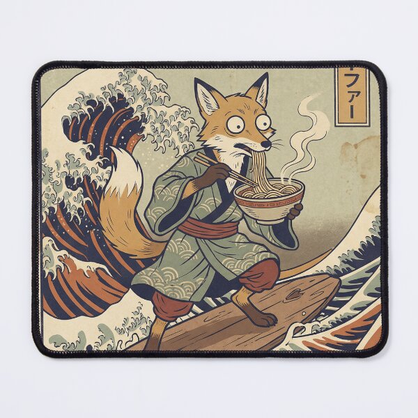 Item preview, The Great Wave of Fox - The Ramen Surfer Vintage Japanese Fox Art designed and sold by Bongocomic.