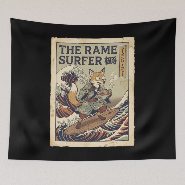Item preview, The Great Wave of Fox - The Ramen Surfer Vintage Japanese Fox Art designed and sold by Bongocomic.