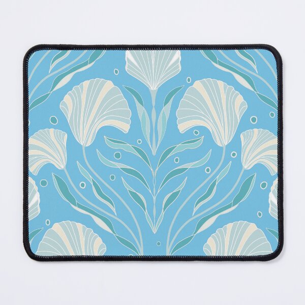 Item preview, Modern coastal seashells and seaweed - shells flowing seaweed on soft blue designed and sold by ahahdodo.