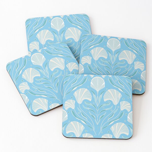 Item preview, Modern coastal seashells and seaweed - shells flowing seaweed on soft blue designed and sold by ahahdodo.