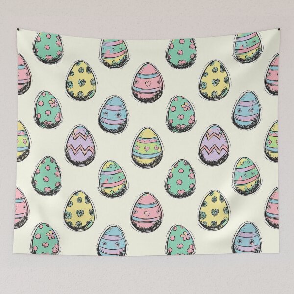 Item preview, Hand-Drawn Easter Eggs Pattern – Pastel Doodle Eggs with Flowers, Hearts & Stripes Seamless Spring Design designed and sold by skysshobu.