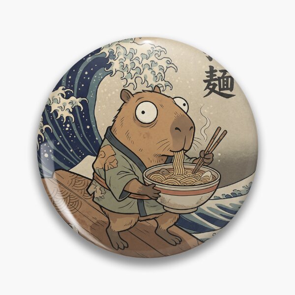 Item preview, Capybara Ramen Surfer - Ukiyo-e Great Wave Style designed and sold by Bongocomic.