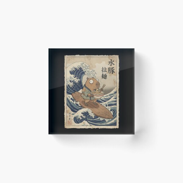 Item preview, Capybara Ramen Surfer - Ukiyo-e Great Wave Style designed and sold by Bongocomic.
