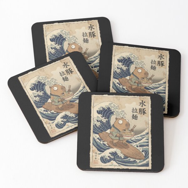 Item preview, Capybara Ramen Surfer - Ukiyo-e Great Wave Style designed and sold by Bongocomic.