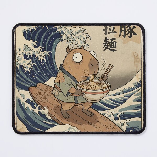 Item preview, Capybara Ramen Surfer - Ukiyo-e Great Wave Style designed and sold by Bongocomic.