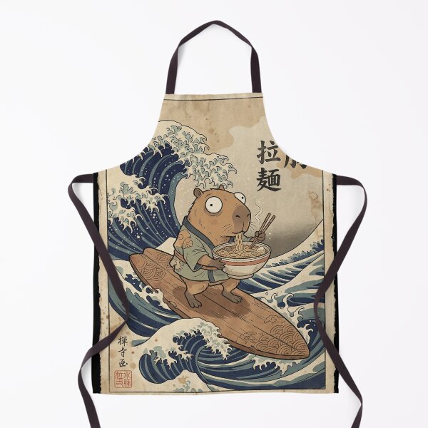 Item preview, Capybara Ramen Surfer - Ukiyo-e Great Wave Style designed and sold by Bongocomic.
