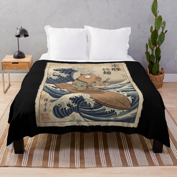 Item preview, Capybara Ramen Surfer - Ukiyo-e Great Wave Style designed and sold by Bongocomic.