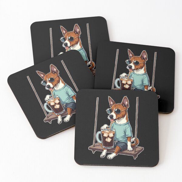 Item preview, Basenji drinking ice coffee on a swing - DIGOR Pullover Hoodie designed and sold by AlisonPAnderson.