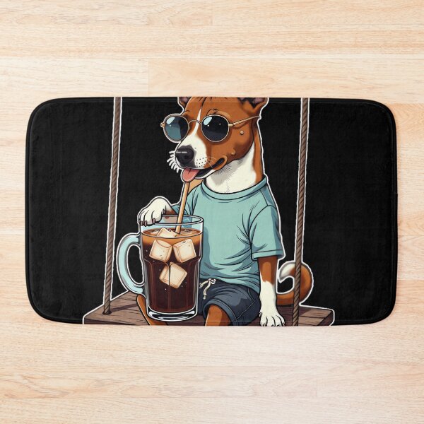 Item preview, Basenji drinking ice coffee on a swing - DIGOR Pullover Hoodie designed and sold by AlisonPAnderson.