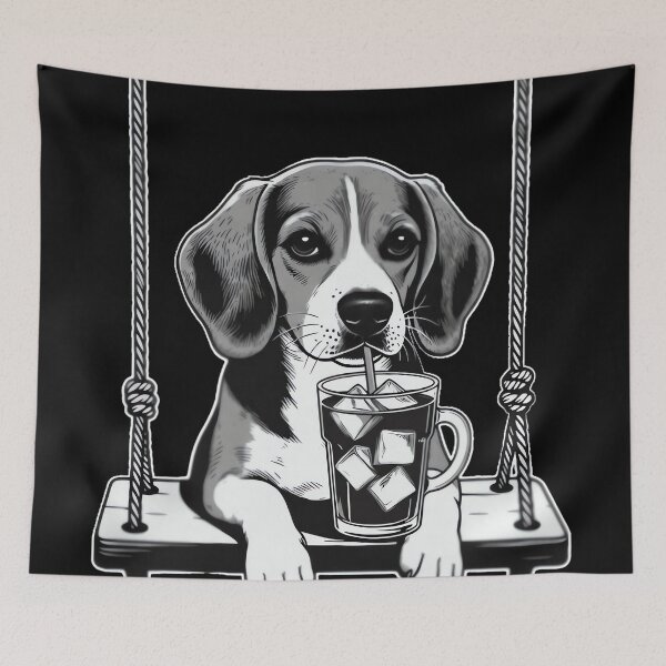 Item preview, Beagle Drinking ice Coffee end Swing b&w DIGOR designed and sold by AlisonPAnderson.