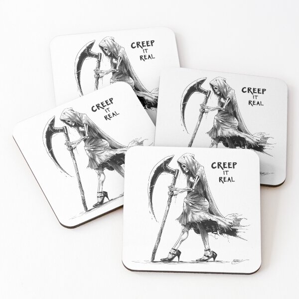 Item preview, Creep It Real Grim Reaper Gothic Halloween Black and White Art designed and sold by inkoutninja.