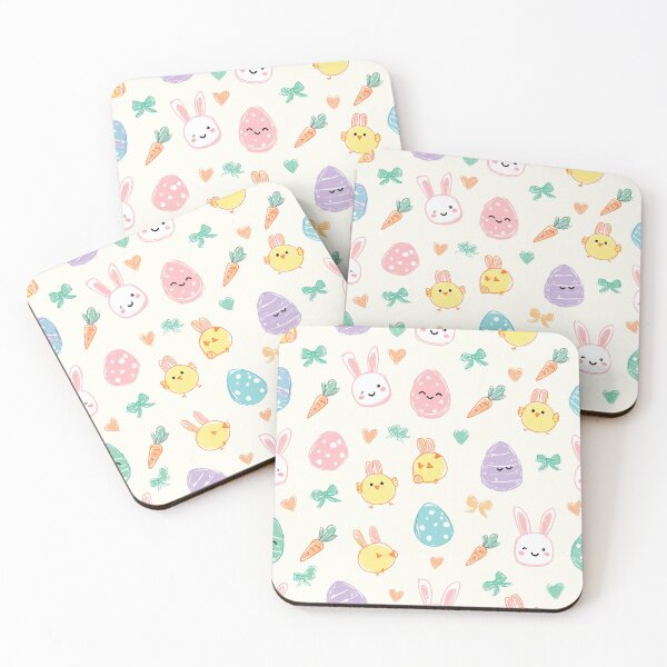 Item preview, Kawaii Easter Pattern – Cute Smiling Eggs, Chicks & Bunny Faces Pastel Seamless Doodle Design designed and sold by skysshobu.