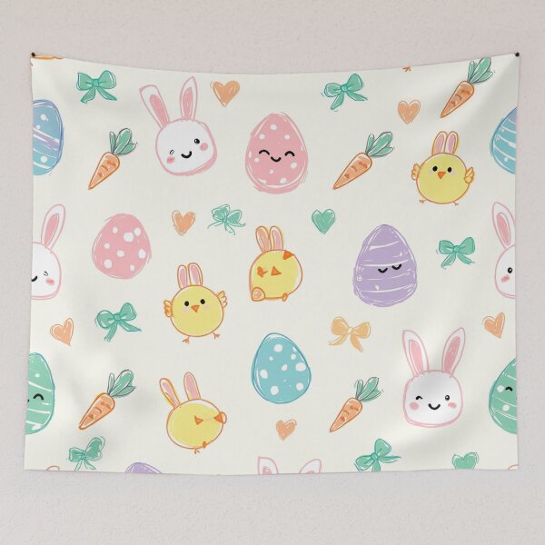 Item preview, Kawaii Easter Pattern – Cute Smiling Eggs, Chicks & Bunny Faces Pastel Seamless Doodle Design designed and sold by skysshobu.