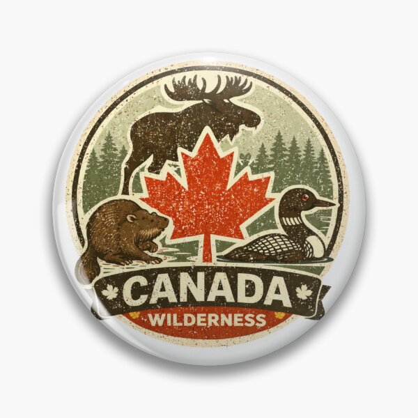 Item preview, Vintage Canadian Wildlife Badge – Moose Beaver Loon Maple Leaf National Park Retro designed and sold by Globalcitytees.